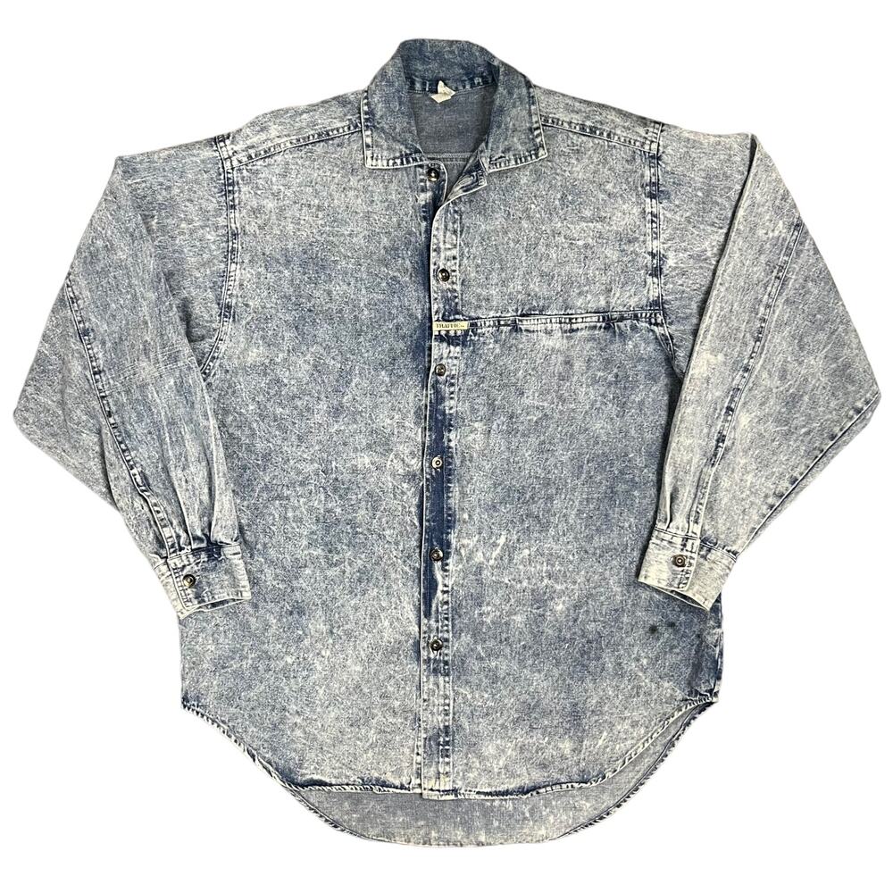 Vintage 80s Acid Wash Denim Jean Shirt Western  Traffic